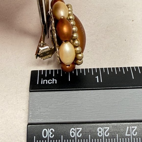 Vintage Beaded Earrings Brown‎ Clip-on Classic Old Money  Retro - Picture 8 of 9